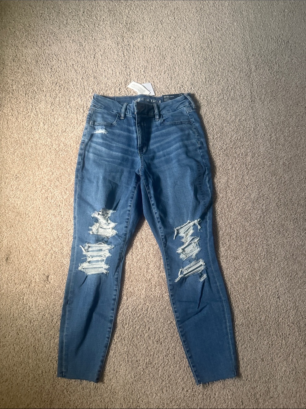 American Eagle Outfitters Blue Distressed High-Rise Skinny Jeans